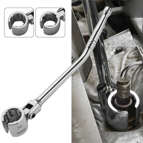 Heavy Duty 22 Mm Socket Wrench With Smooth 180 Degree Swivel Head For Tight Spots over engine part showing precision fit and grip.