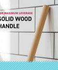 Solid wood handle of Beefy Heavy Duty Toilet Plunger With Solid Wood Handle And Double Thrust Rubber Cup 22 Inch Built For Commercial Grade Use In Restrooms And Homes Tough On Clogs Long Lasting.