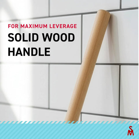 Solid wood handle of Beefy Heavy Duty Toilet Plunger With Solid Wood Handle And Double Thrust Rubber Cup 22 Inch Built For Commercial Grade Use In Restrooms And Homes Tough On Clogs Long Lasting.
