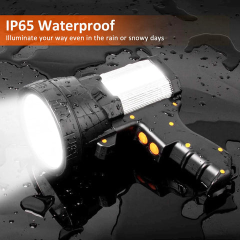 Ultra Bright 120000 Lumen LED Spotlight With 10000mAh Rechargeable Battery, 30 Hour Run Time, IP65 Waterproof Design, wet surface