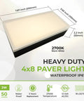 4x8 Inch Paver Light With 2700K Warm White Glow, Glare Free Driveway And Walkway LED Brick Light, IP67 Waterproof diagram.