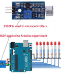 3362P Single Turn Trimmer Potentiometer Kit 50 Pieces Assorted Values shown with Arduino setup and LEDs