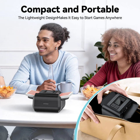 Kpaw Automatic Card Shuffler For Poker on table, compact design for easy transport, ideal for casual games with friends.
