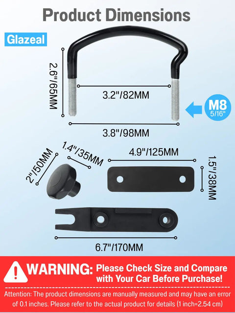 Four Pack Roof Box U Bolt Clamps Set With Eight Lock Nuts And Two Straps, 82mm Inside Width Car Van Roof Rack dimensions diagram