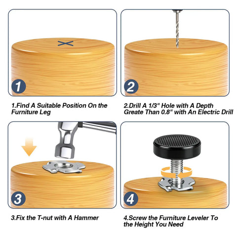 Installation steps for 16 Pack Adjustable Furniture Levelers Heavy Duty Leveling Feet For Table Desk Chair Cabinet Dresser Outdoor