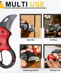 Compact Pocket Folding Knife With Carabiners, 1.38 Inch Blade, 3Cr13 Stainless Steel, shown for multi-use tasks.