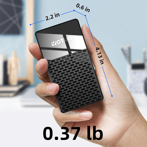 Ultra Fast 1TB Portable SSD With All In One USB C Hub And SD And TF Card Reader Dock held in hand for size comparison