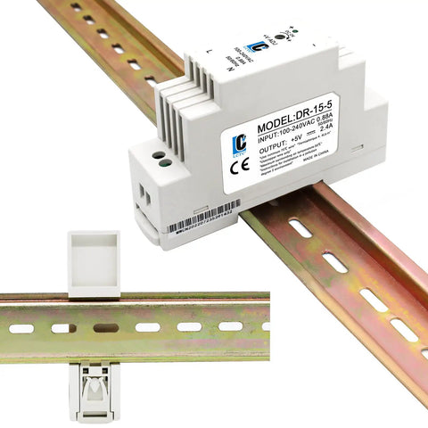 Din Rail Slim 5V Power Supply 15W 2.4A Plug And Play Switching Adapter for control panels, mounted on a rail
