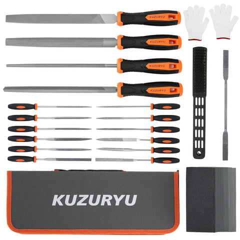 31 Piece Metal File Set With 4 Eight Inch Metal Files And 12 Precision Needle Files Riffler File 12 Sandpaper Sheets Steel Brush Work Gloves And Tool Bag Ideal For Metal And Woodworking Projects