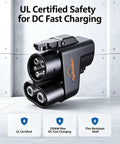 Blazing Fast Nacs To Ccs1 Ev Charging Adapter showcasing UL certified fast charging, black plastic design with dual connectors.