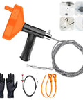 Heavy Duty 33 Foot Drain Snake Auger With Flexible Steel Cable for tough clogs, featuring gloves, ergonomic handle and steel coil.