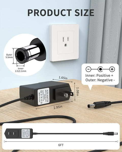 Universal 9V 2A Power Adapter With 11 Interchangeable DC Tips, 100V-240V Worldwide Input, 5.5x2.1mm Barrel, Positive Center, Delivers 18W For 0.1A-2A Devices, Fits Cameras, Small Electronics, And Home Gear. Black 6 ft cord adapter with 5.5x2.1mm plug