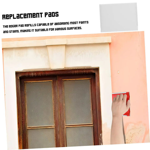 Two Pack Paint Edger Pad Refills For Deck Stain And Wall Painting in use against wall with red tool, showing no shedding bristles