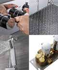 Heavy Duty Square Canopy Shower System With Concealed Valve Rock Solid Copper Body Lead Free Four Function Rain Setup Slick Silver Trim