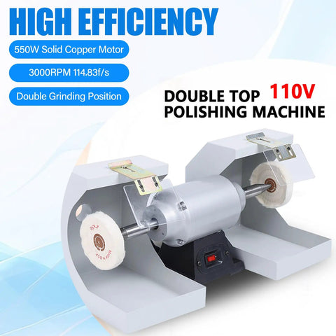 Hella Smooth Top Tier Bench Buffer Polisher featuring 550 Watt motor and 3000 RPM speed, double top polishing machine.