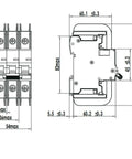 Technical drawing of a 4A 120V AC DIN Rail Mount Single Pole Circuit Breaker with C Curve Trip UL489 Listed, dimensions indicated.