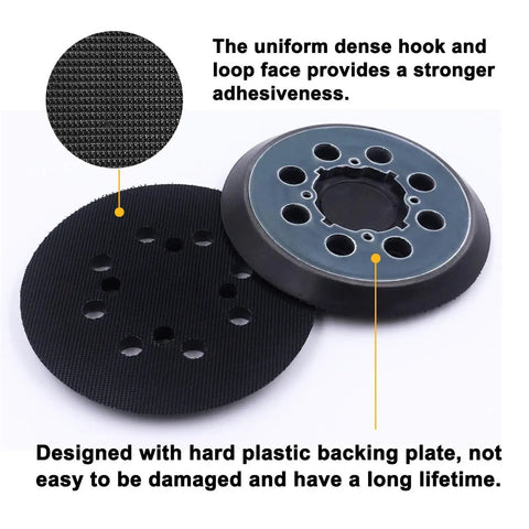 Huge Pack Of 5 Inch Nylon Sanding Discs For DWE64233 Sander With Hook And Loop Backing showing a dense hook and loop surface and hard backing plate.