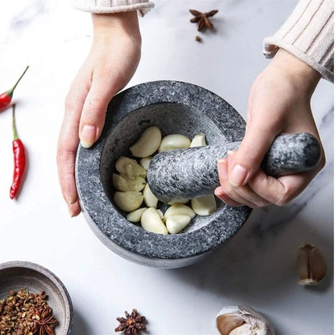 Granite Mortar And Pestle Set For Grinding Spices And Herbs Like A Boss, Natural Non Porous Stone, crushing garlic cloves