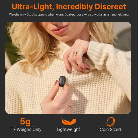 Person holding Air SE Wireless Mini Mic For iPhone And Android With AI Noise Cancellation Clip On Creator Mic for YouTube TikTok Vlog