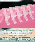 Grab These Top Notch Clear Plastic Valance Clips For Seamless Install On Wood Or Faux Wood Horizontal Blinds Quick Fix Setup And Rock Solid Daily Hold That Stays Put All Year Round - Set of mini blind clips displaying their compact design.