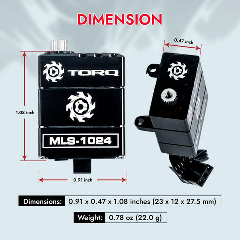 Direct Mount High Torque Coreless Servo dimensions for 1 to 18 RC Cars shown with measurements and weight details
