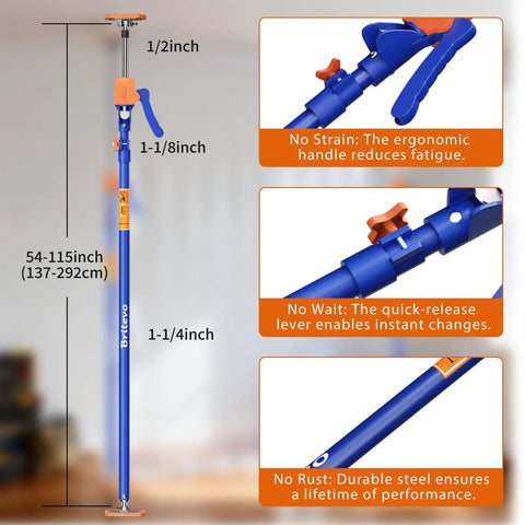 Heavy Duty Steel Support Pole Kit Adjustable Telescoping Jamb Extender Drywall Hoist And Dust Barrier Floor To Ceiling Jack Stand shown with size markings.
