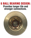 Close-up of Industrial 1/4-Inch Brass 6 Ball Quick Connect Coupler With 1/4-Inch Female NPT For Heavy Duty Air Tools, internal view.