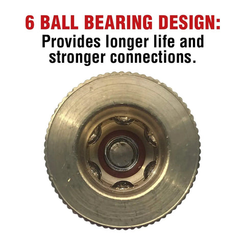 Deluxe One Quarter Inch Air Compressor Accessory Kit With Twenty Five Foot Recoil Hose, Nineteen Essential Accessories, showing 6-ball bearing design.