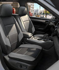 Custom Fit Front Seat Covers For Toyota RAV4 Camry Highlander Corolla Corolla Cross Prius Venza Avalon Faux Leather Bucket Seat Covers Two Pack Black And Gray Thick Foam Padding For Premium Comfort installed in car interior