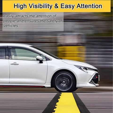 Beefy 5 Channel Cable Ramp Protector For Driveway And Outdoor Use in use under a car, ensuring high visibility and safety.