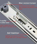 Close-up of Full Extension Drawer Slides 10 to 48 Inches Side Mount Metal Rails With Ball Bearing Industrial Grade Heavy Duty