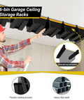 Overhead Garage Ceiling Storage Rack System For 6 Bins Heavy Duty Powder Coated Tote Shelving Set For Garages Sheds Storerooms 7 Pieces Bins Not Included installed in a garage