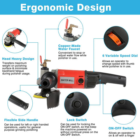 Powerful 1400W Wet Polisher Grinder With 110V Operation 4 Inch Variable Speed Stone Polisher Kit ergonomic design details