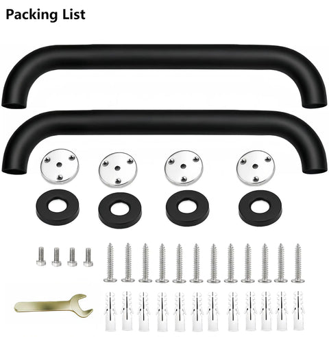 Tough As Nails Wall Mount Grab Bars 12 Inch 2 Pack In Matte Black 304 Stainless Steel packaging materials and installation hardware.
