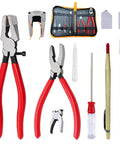 Pro Grade Glass Cutting Tool Set Kit With Nipper, Running Plier, Breaking Plier, Oil Feed Cutter, Replacement Blades, Oil Dropper, Cross Screwdriver, Leather Zipper Bag For Stained Glass Tiles Mosaic Mirrors displayed