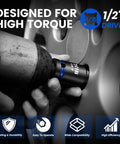 Using 32 Piece One Half Inch Drive Impact Socket Set With High Visibility Blue Rings And White Case on a wheel