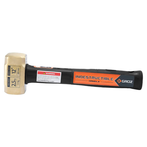 Brass Head Sledge Hammer With Indestructible 12-Inch Handle, 2.5 Lb Drop-Forged Spark-Resistant Head, side view