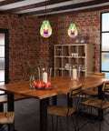 Colorful Bubble Glass Island Pendant Light 1 Light for Kitchen and Dining hanging in rustic dining area.