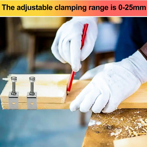 Person using Boss 6 Pack Stainless Steel C Clamp Set With Protective Jaws For Smooth Woodworking And Welding Tasks to clamp wood.