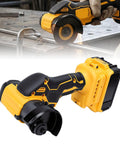 Heavy Duty Cordless Angle Grinder Kit Pumping Out Hella Smooth Cuts And Beast Mode Brushless Power For Wood Metal Tile Cutting Grinding Polishing With Adjustable Guard And Standard US Plug Compatibility shown in use on metal.