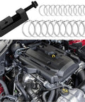Heavy Duty Single Ear Car CV Axle Boot Clamp Pliers Kit For Quick Drive Shaft CV Boot Removal And Installation Universal Fit Includes 20 Stainless Steel Clamps Pro Grade Automotive Repair Tool Set shown with engine and clamps