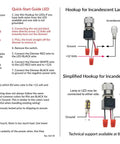 Quick-start guide for Slick 12 Volt DC Dimmer Switch For Tight LED And Halogen Control In RVs Trucks and Marine Gear explaining wiring connections.