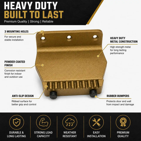 Hands Free Foot Door Pull In Gold Aluminum, Wall Mount Door Opener, showing durable construction and installation details