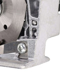 Close-up of stainless steel drill attachment for sheet metal cutting in DIY craft projects, showing detailed blade and assembly
