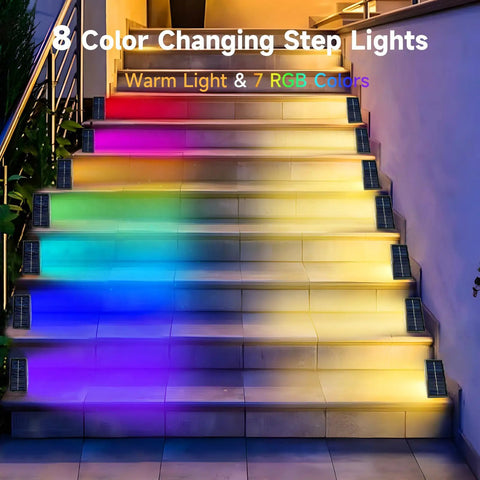 Upgrade Your Backyard With Solar Powered Deck Lights Eight Pack Led Step And Fence Lights For Patio Pool Garden Stairs, vibrant RGB colors
