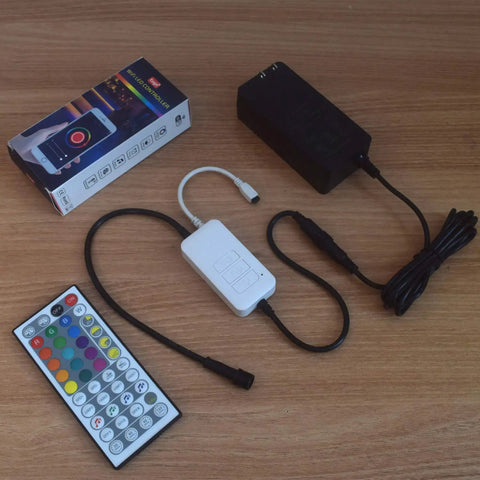 Remote control and components for 70ft Waterproof 24V RGB LED Strip Lights With WiFi App Control And Alexa Voice Music Sync.
