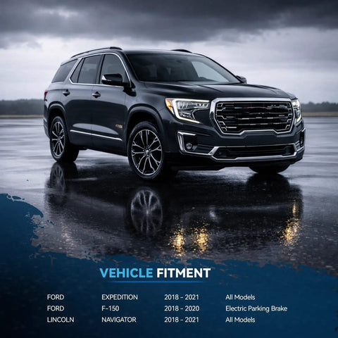 Black SUV on wet pavement showcasing vehicle fitment for Ford F-150, Expedition, Lincoln Navigator 2018-2021.
