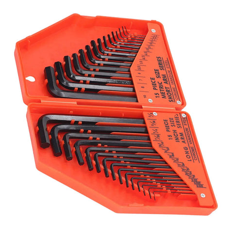 Top Tier 30 Piece Hex Wrench Set With Inch And Metric Combo For Heavy Duty Furniture Assembly Home Repairs And Pro Use High Strength 45 Steel Long Short Arm Tool Kit, 30-piece L and short arm set in orange case
