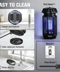 High Power Mosquito Zapper For Indoor Outdoor Use 20W 4200V Instant Grid Chemical Free And Kid Safe And Pet Friendly in use and cleaning steps