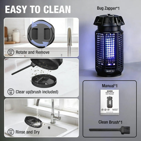 High Power Mosquito Zapper For Indoor Outdoor Use 20W 4200V Instant Grid Chemical Free And Kid Safe And Pet Friendly in use and cleaning steps